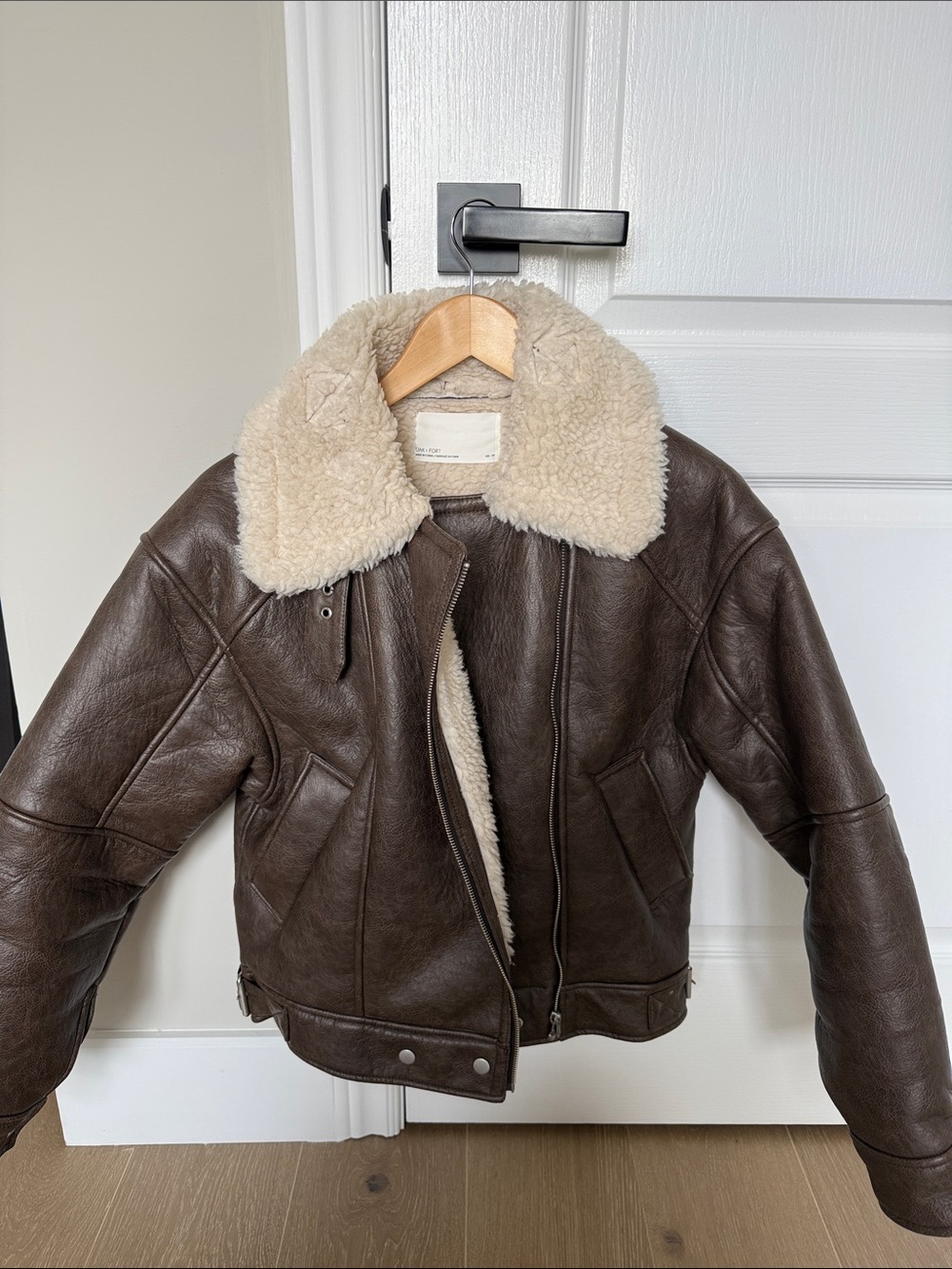 Women's Dark Brown Shearling Collar Leather Jacket